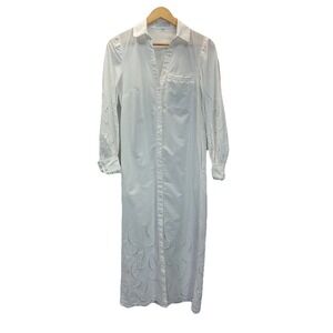 PEARL BY LELA ROSE ‎ White Eyelet puff sleeve maxi shirt dress size XS preppy